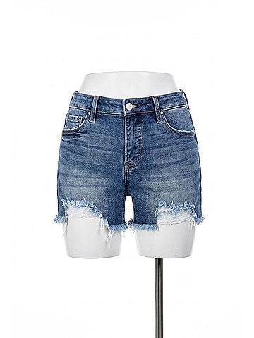 Risen Rachel Distressed Mid Rise Jean Shorts in Dark Blue (view 1)