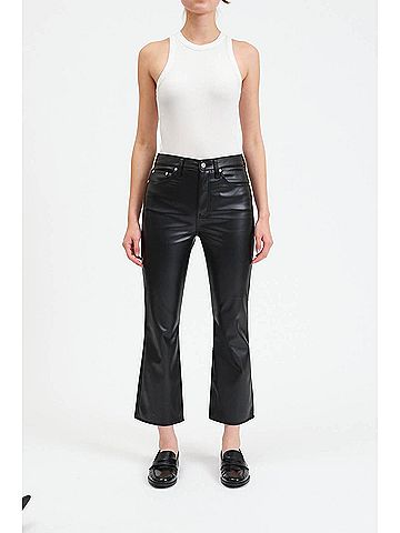 Daze Shy Girl Crop Flare Vegan Leather Pant in Black (view 2)