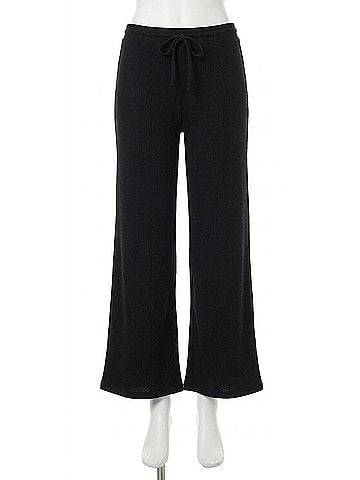 Chaser Rpet Love Rib Wide Leg Lounge Pant in True Black (view 1)