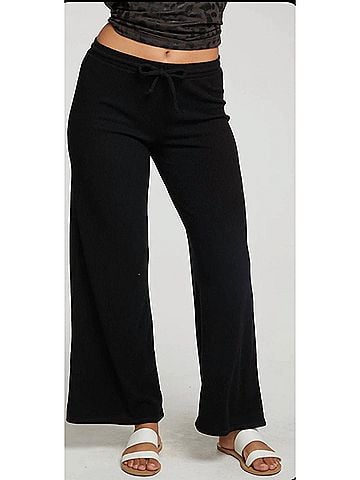 Chaser Rpet Love Rib Wide Leg Lounge Pant in True Black (view 2)