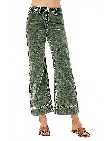 Risen High Rise Crop Corduroy Pants in Forest (view 2)