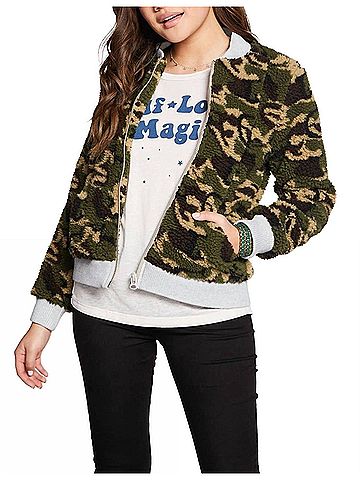 Chaser Faux Fur Bomber Jacket in Camo (view 2)