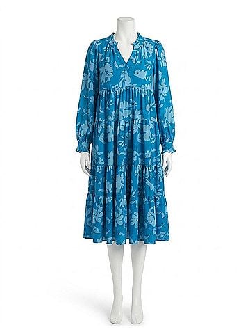 Umgee Tiered Floral Print Dress in Turquoise (view 1)
