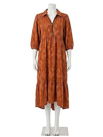 Umgee Floral Burnout Textured Midi Dress in Rust (view 1)