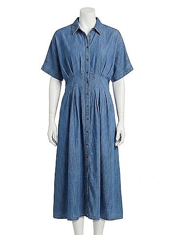 Easel Denim Elastic Waist Dress in Blue (view 1)