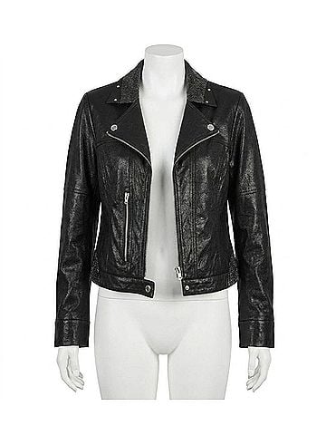Joseph Ribkoff Foiled Faux Suede Moto Jacket in Black (view 1)