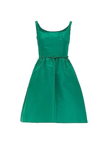 Oscar De La Renta Oscar de la Renta silk faille square neck belted dress (view 1)