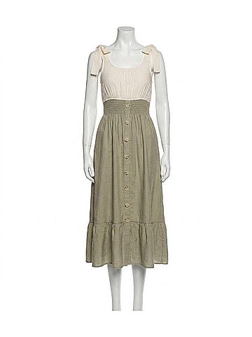 Blu Pepper Mixed Media Button Down Midi Dress in Light Olive (view 1)