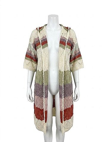 Pol Cactus Flower Hooded Cardigan in Multi Color (view 1)