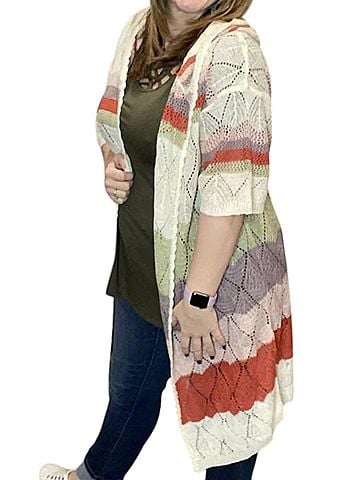 Pol Cactus Flower Hooded Cardigan in Multi Color (view 2)