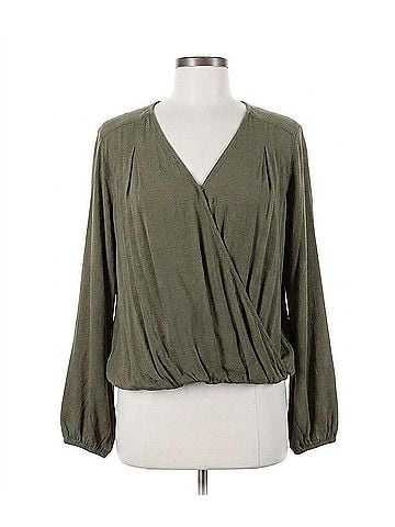 Gilli Long Sleeve Wrap Blouse in Olive (view 1)