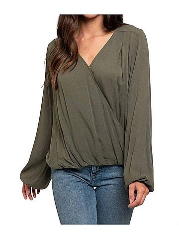 Gilli Long Sleeve Wrap Blouse in Olive (view 2)