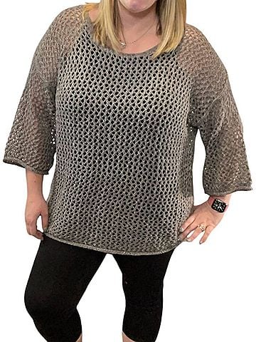 Pol Open Weave Castlerock Sweater in Grey (view 2)