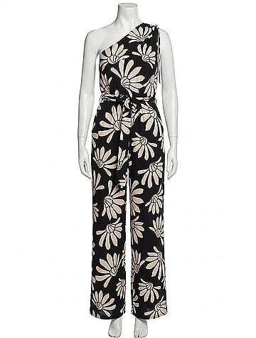 Gilli Floral One Shoulder Tie Strap Wide Leg Jumpsuit in Black Ivory (view 1)
