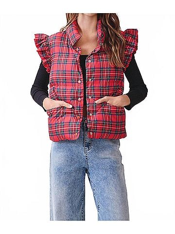 TCEC Rosalyn Plaid Vest in Red (view 2)