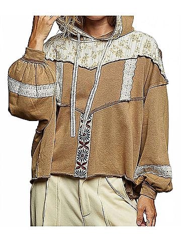 Pol Hillary Balloon Sleeve Hoodie in Cocoa (view 2)