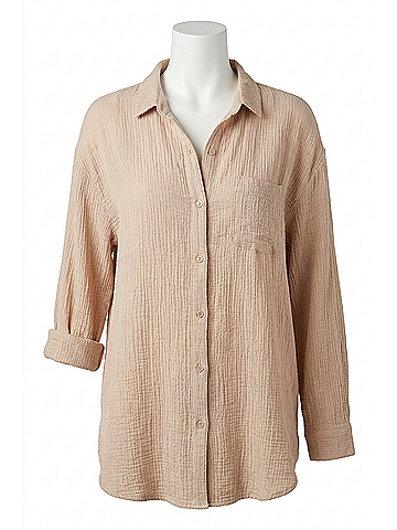 Hatch Boyfriend Petal Gingham Cotton Shirt in Beige (view 1)