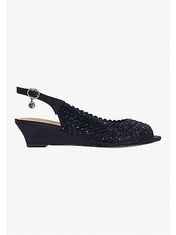 J. Renee Women's Malorie Sling Back Pumps in Black Satin/Stones (view 2)