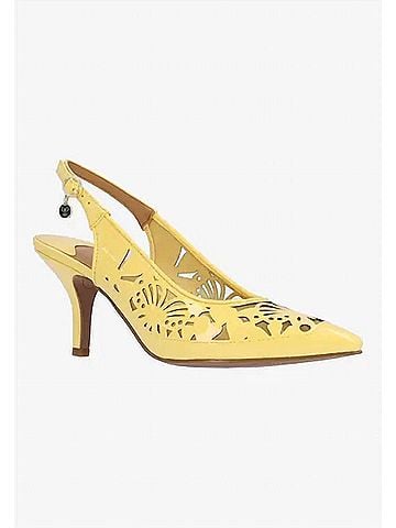 J. Renee Women's Vanani Sling Back Pumps in Soft Yellow Patent/Mesh (view 2)