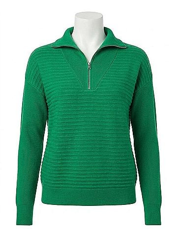 Tribal Starling Soft Zip-Up V-Neck Sweater in Field Green (view 1)