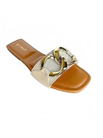 Bamboo Women's Chain Slide Sandals in Ivory Gold (view 2)
