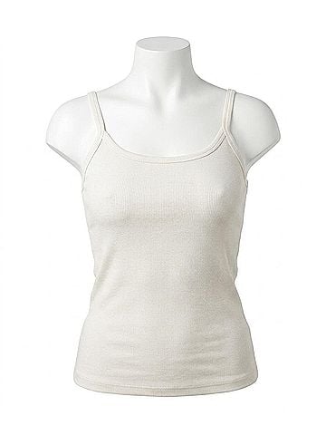 Olivaceous Fitted Ribbed Spaghetti Strap Tank Top in Ecru (view 1)