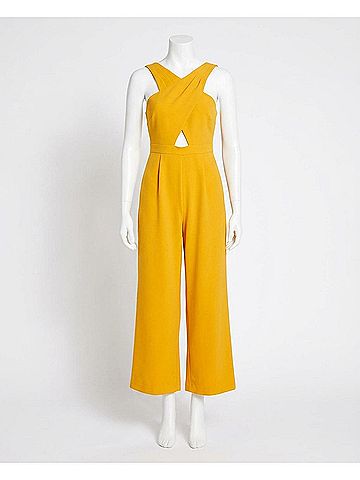 Nicole Miller Charli Stretch Crepe Halter Neck Jumpsuit in Golden Orange (view 1)