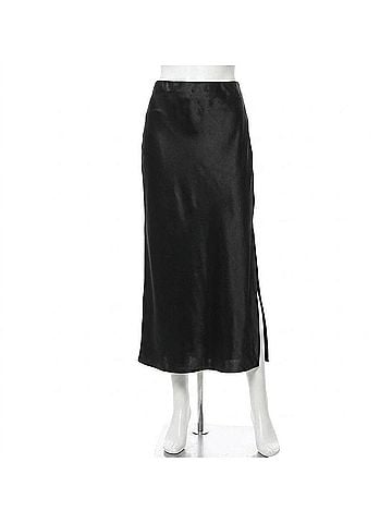 Enza Costa Satin Bias Maxi Skirt in Black (view 1)