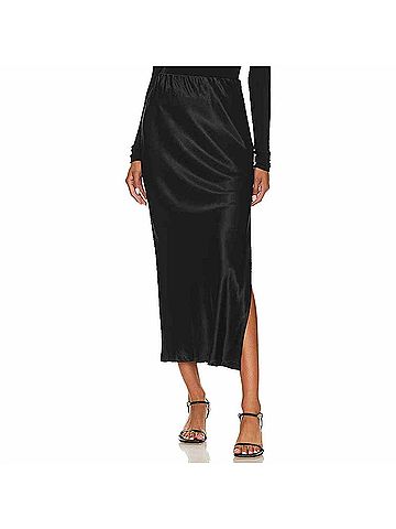 Enza Costa Satin Bias Maxi Skirt in Black (view 2)