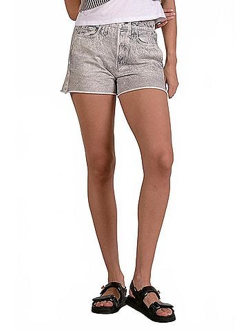 Elan Women's Mirabel Denim Sweat Shorts in Light Grey Wash (view 2)