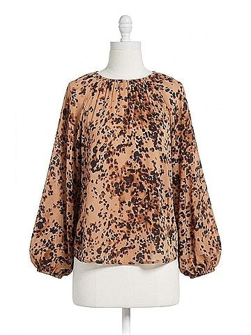 Astr Reyen Balloon Sleeve Top in Taupe Leopard Print (view 1)