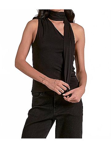 Elan Nicolas One Shoulder Sleeveless Wrap Top in Black (view 2)