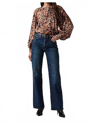 Astr Reyen Balloon Sleeve Top in Taupe Leopard Print (view 2)