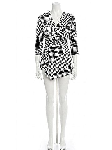 Clara Sun Woo Side Gathered Drape Hem Tunic in Houndstooth Grid (view 1)