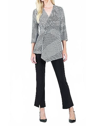 Clara Sun Woo Side Gathered Drape Hem Tunic in Houndstooth Grid (view 2)