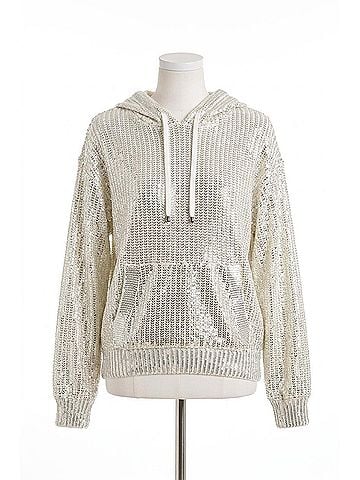 Elan Farrah Metallic Hoodie Sweater in White (view 1)