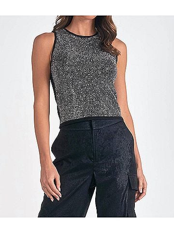 Elan Opalite Sparkle Sweater Tank in Black (view 2)