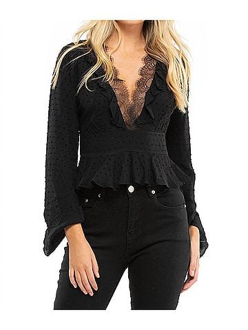 Blue Life Prince V-Neck Long Sleeve Top in Black Lace (view 2)