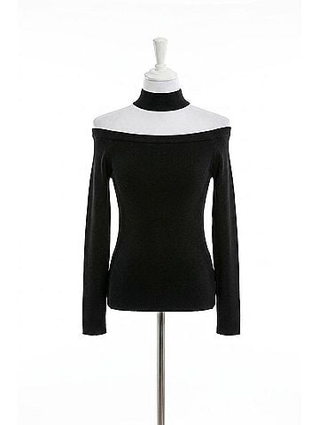 Elan Taylor Off The Shoulder Choker Sweater in Black (view 1)