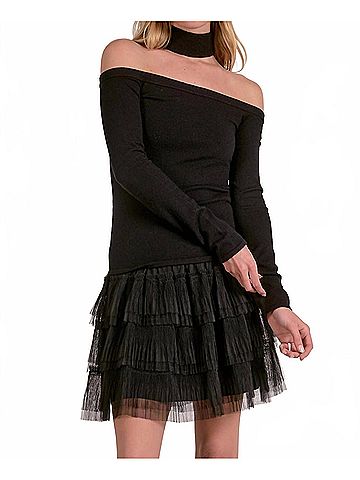 Elan Taylor Off The Shoulder Choker Sweater in Black (view 2)