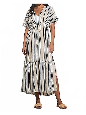 Elan Danica Maxi Dress in Natural Blue Stripe (view 2)