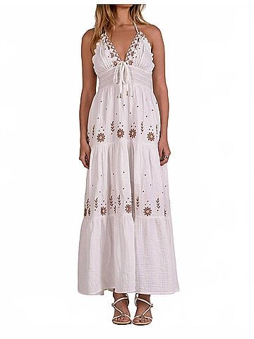 Elan Women's Calypso Summer Maxi Dress in White (view 2)