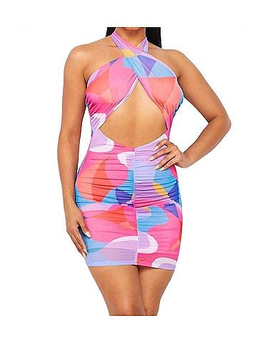 Hot & Delicious Criss Cross Dress in Pink, Red, Blue, Purple, Yellow (view 2)