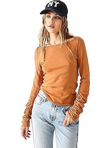 Free People Lizzy Long Sleeve Shirt in Golden Nugget (view 2)