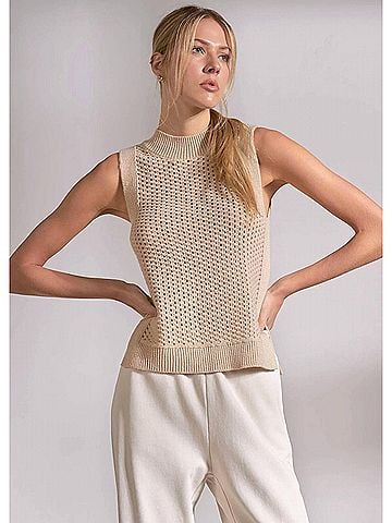 Elan Shayla Knit Tank Top in Sand (view 2)