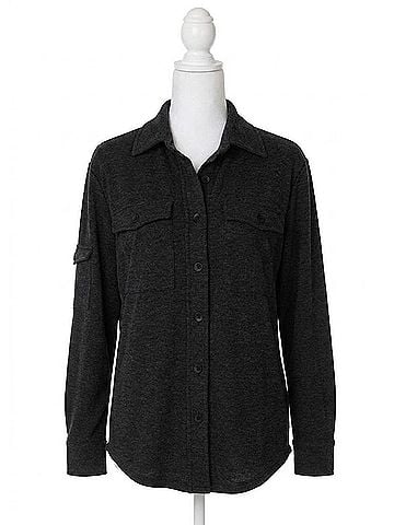 Bobi Pocket Button Front Shirt in Muted Black (view 1)