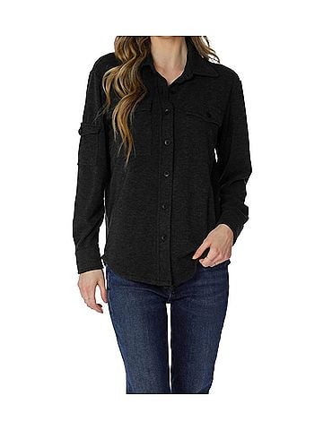 Bobi Pocket Button Front Shirt in Muted Black (view 2)