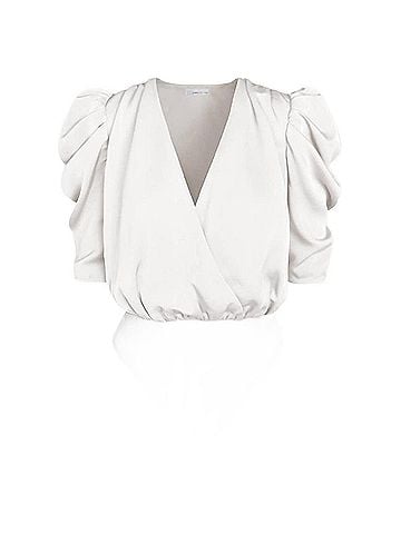 Adelyn Rae Lila Wrap-Effect Sateen Bodysuit in White (view 2)