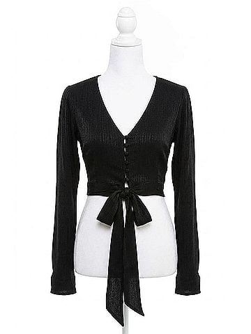 Blue Life Roma V-Neck Long Sleeve Top in Midnight (view 1)