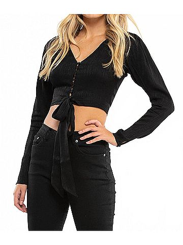 Blue Life Roma V-Neck Long Sleeve Top in Midnight (view 2)